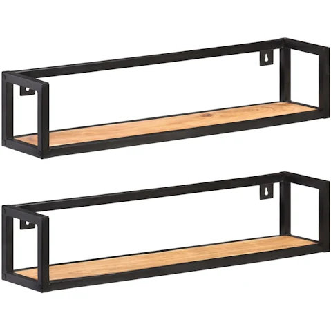 vidaXL 2 Piece Solid Acacia Wood 80cm Wall Shelves