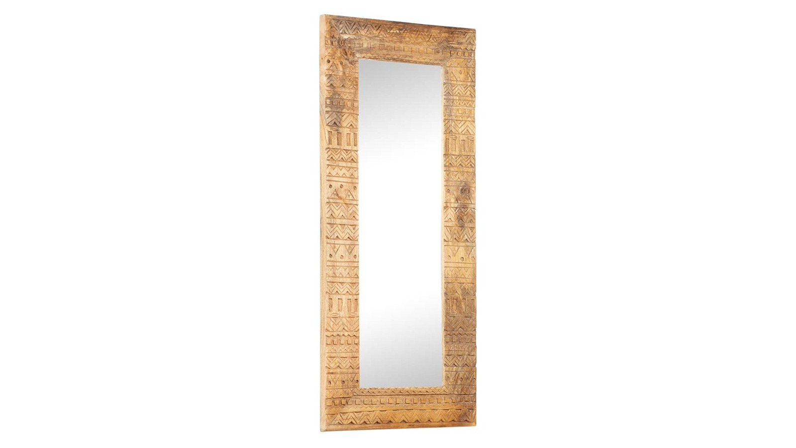 vidaXL Solid Mango Wood 110 x 50 x 2.5cm Hand-Carved Mirror