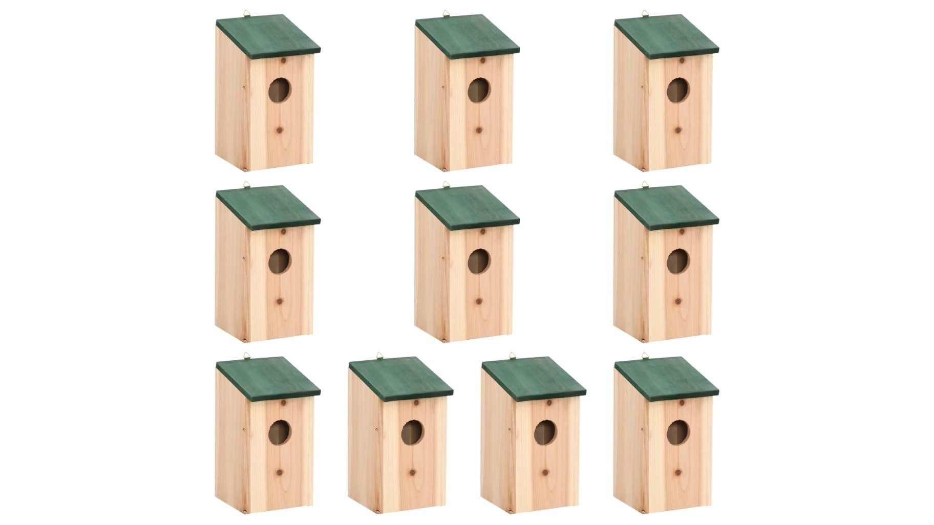 vidaXL 10-Piece Solid Firwood Bird Houses - 12x12x22cm