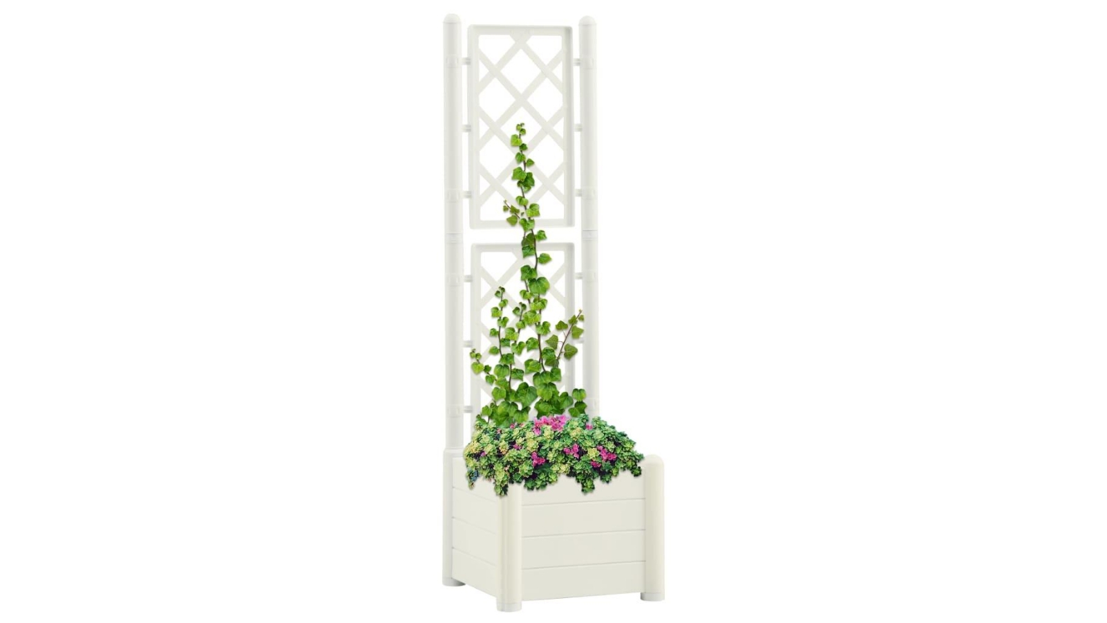 vidaXL Garden Planter with Trellis PP 43x43x142cm - White