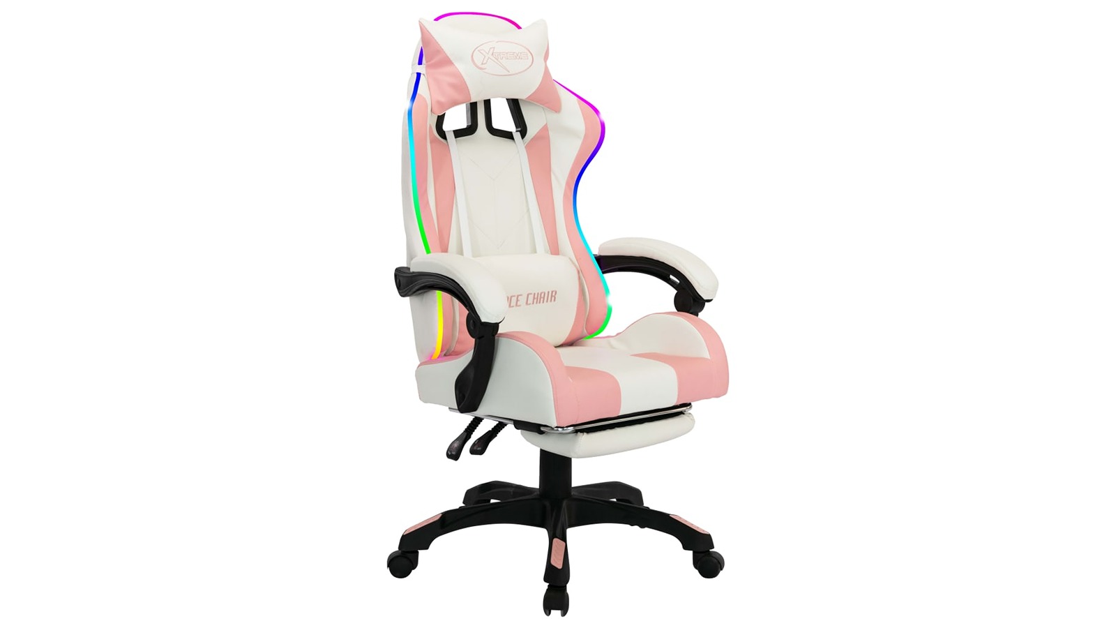 vidaXL Pink/White Faux Leather Racing Chair with RGB LED Light