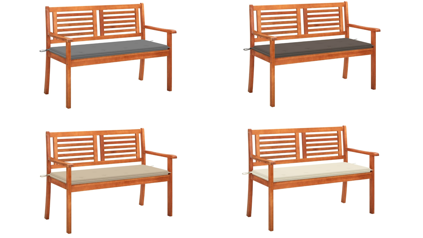 vidaXL 120cm 2-Seater Solid Eucalyptus Wood Garden Bench with Cushion