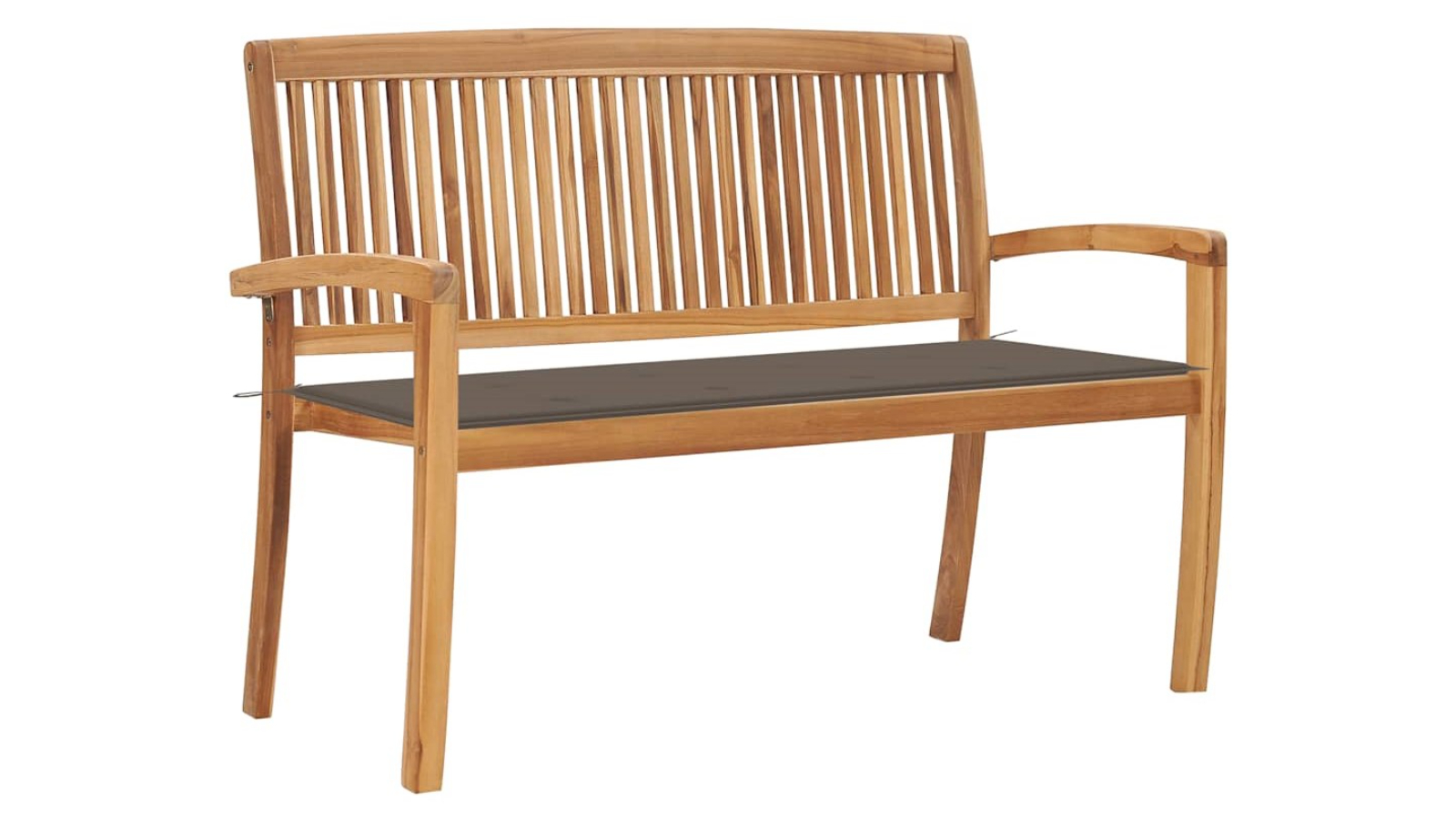 vidaXL 128.5cm Solid Teak Wood Stacking Garden Bench with Cushion - Taupe