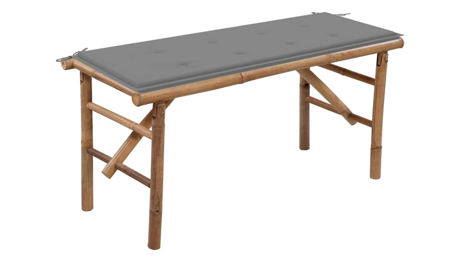 vidaXL 118cm Bamboo Folding Garden Bench with Cushion - Grey