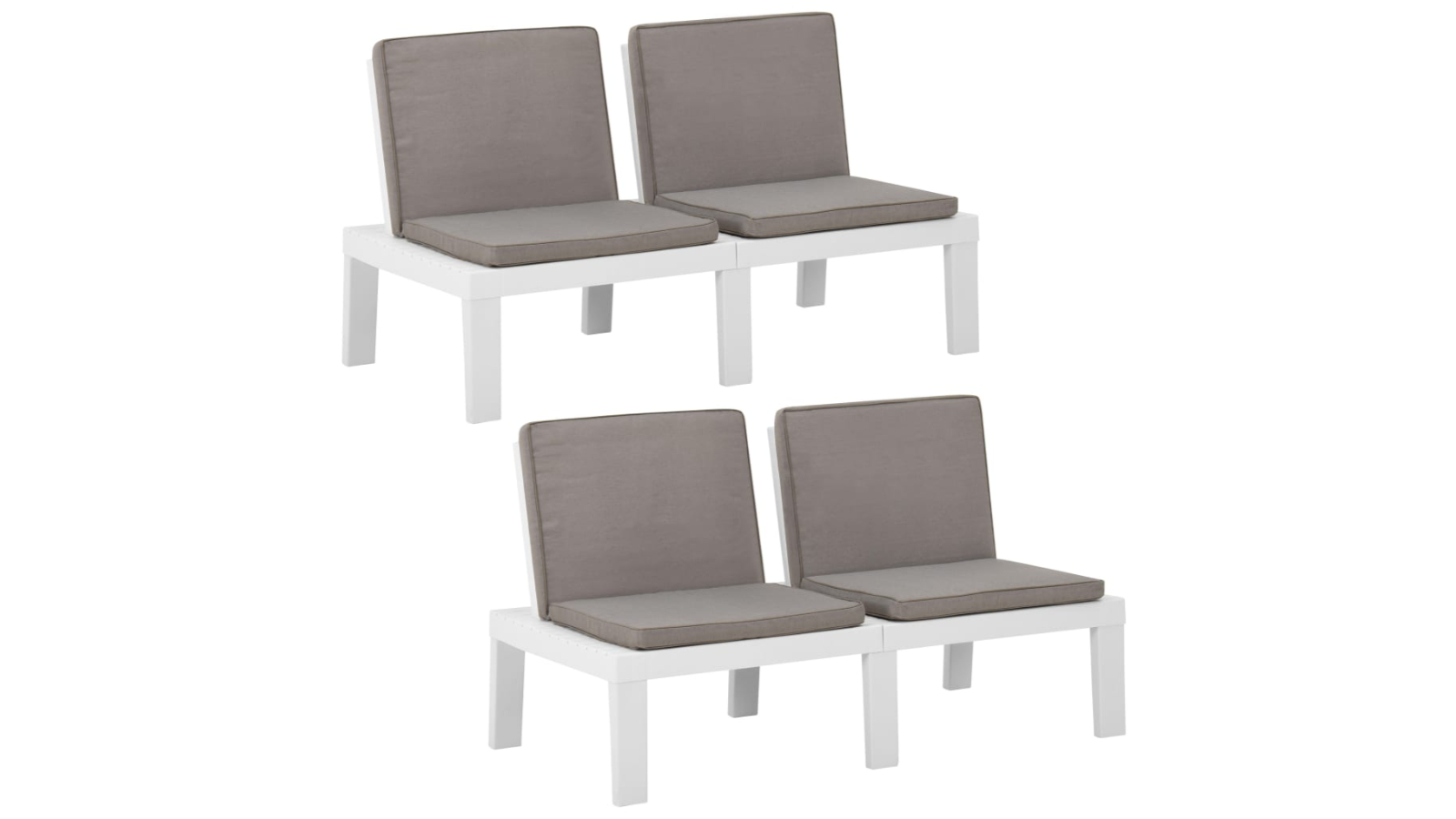 vidaXL 2 Piece White Plastic Garden Lounge Benches with Cushion