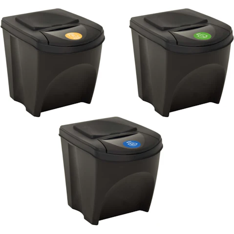 vidaXL 3 Piece Polypropylene Anthracite Stackable Garbage Bin - 75L