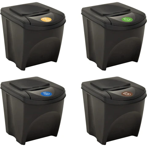 vidaXL 4 Piece Polypropylene Anthracite Stackable Garbage Bin - 100L