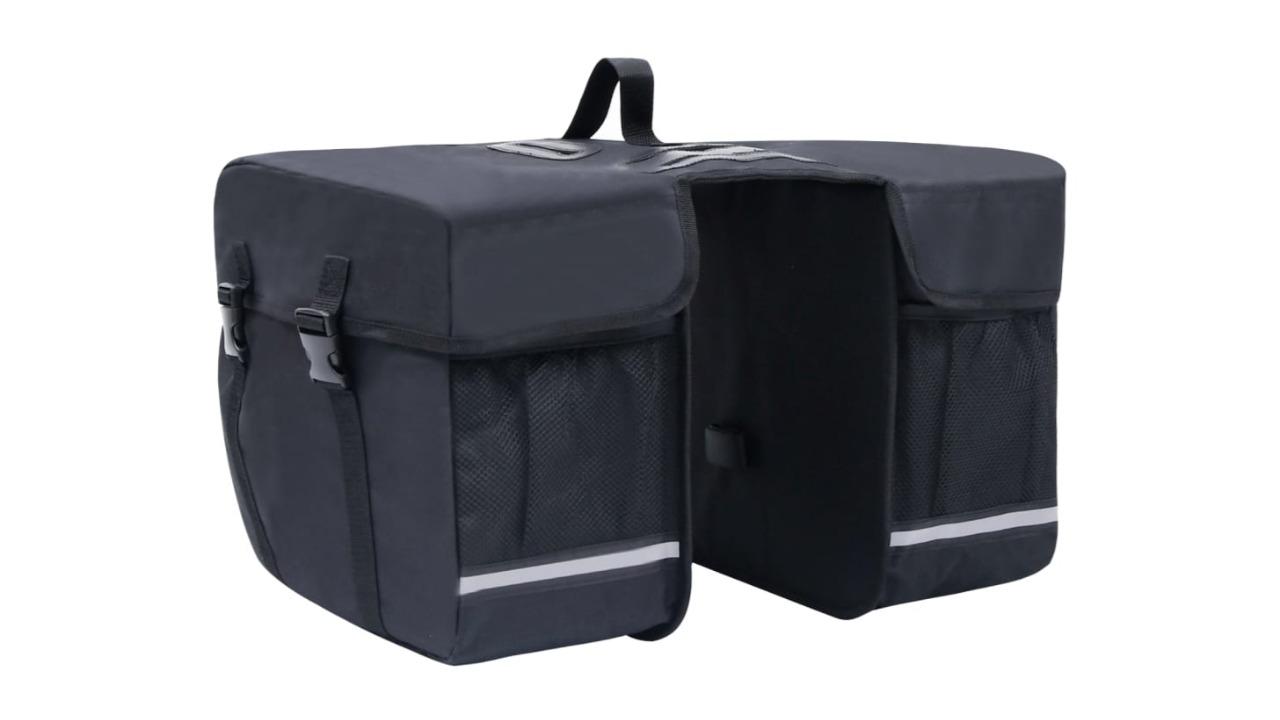 vidaXL Black Polyester Waterproof Double Bicycle Bag for Pannier Rack - 35 Litre 