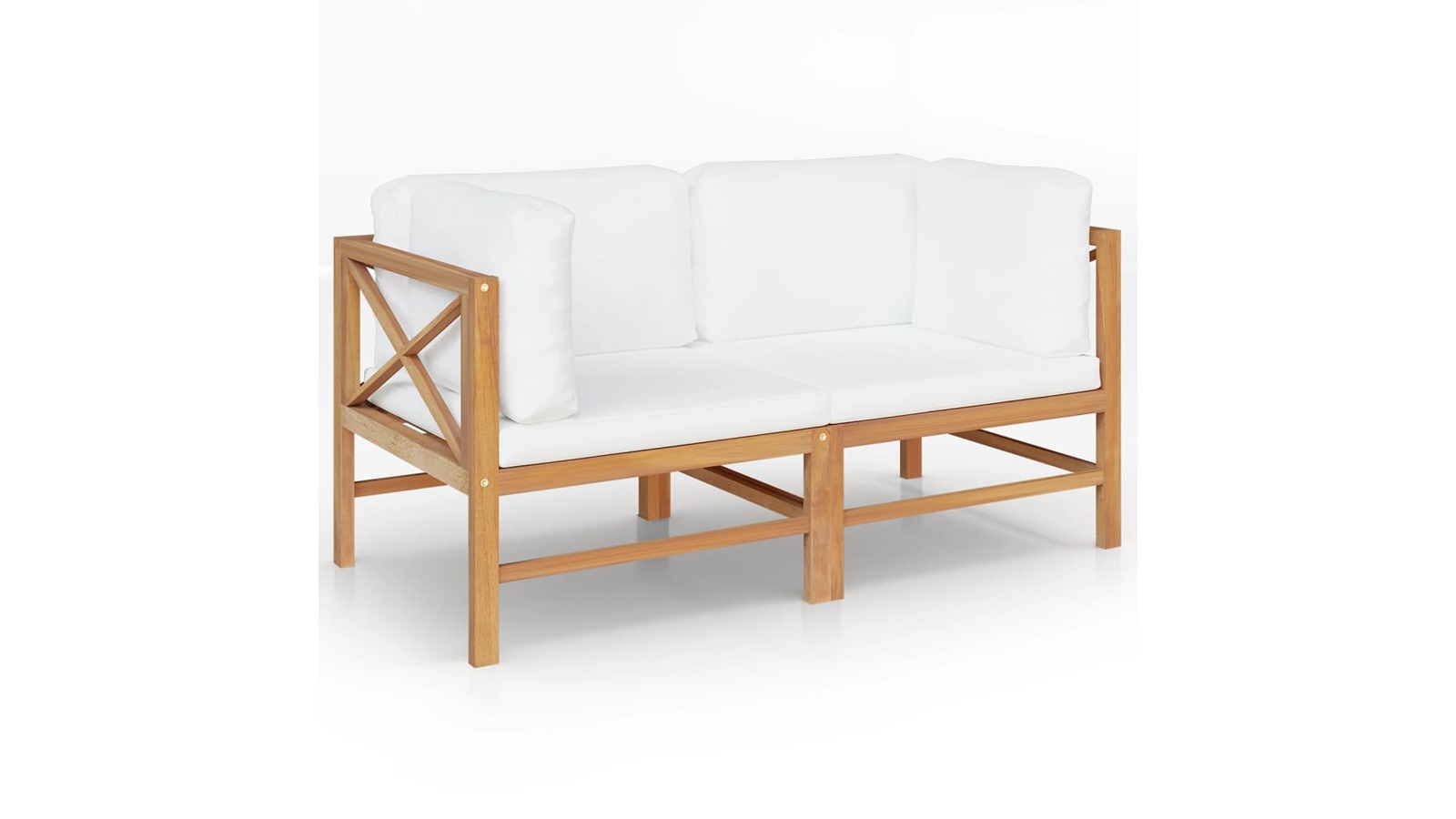 vidaXL 2-Seater Solid Teak Wood Garden Bench with Cushion - Cream