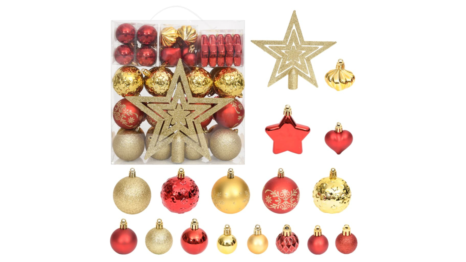 vidaXL 70 Piece Christmas Bauble Set - Gold/Red