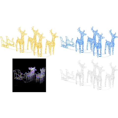 vidaXL 280 x 28 x 55cm Reindeers and Sleigh Christmas Decoration Acrylic