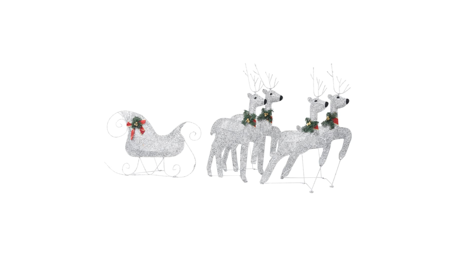 vidaXL Cold White Outdoor Reindeer and Sleigh Christmas Decoration 100 LED - Silver