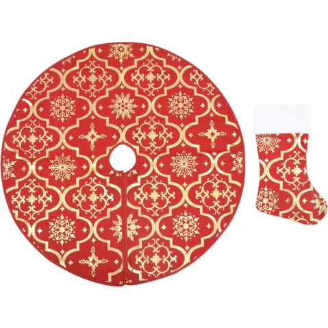 vidaXL Luxury Christmas Tree Skirt with Sock Red Fabric