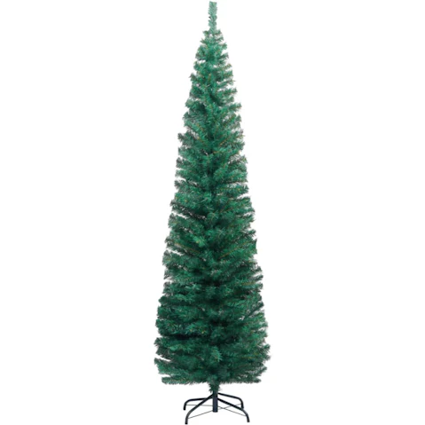vidaXL PVC Green Slim Artificial Pre-lit Christmas Tree with Stand - 210cm