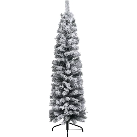 vidaXL PVC Green Slim Pre-lit Christmas Tree with Flocked Snow - 210cm