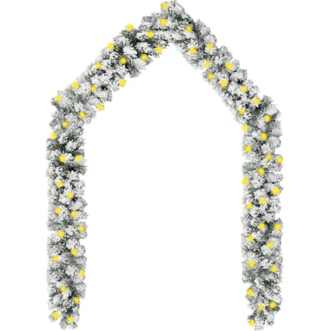 vidaXL PVC Green Christmas Garland with LED and Flocked Snow - 500cm