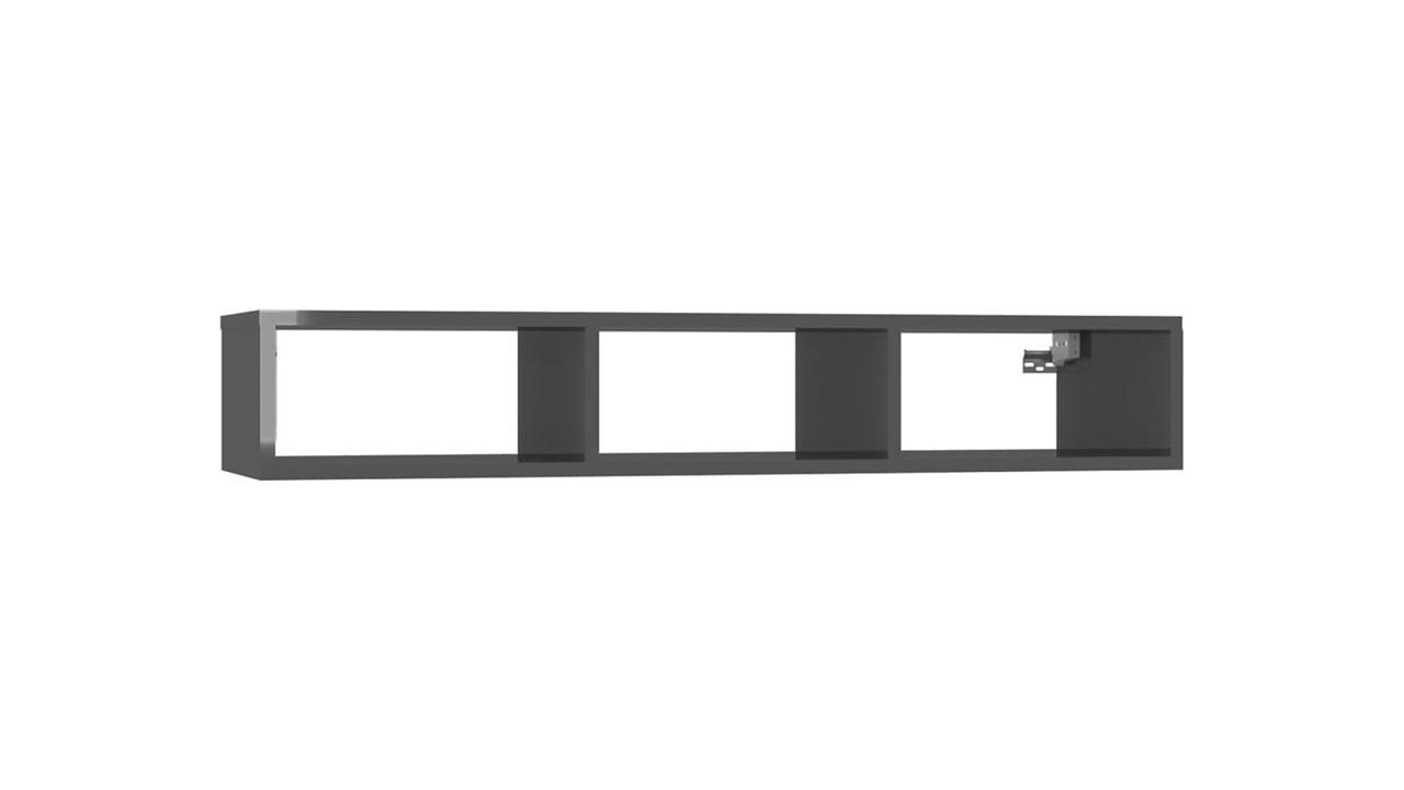 vidaXL High Gloss Grey Engineered Wood 102 x 30 x 17cm Wall Shelf