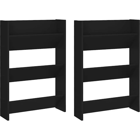 vidaXL Black 2 Piece Engineered Wood Shoe Wall Cabinet - 80 x 18 x 90cm