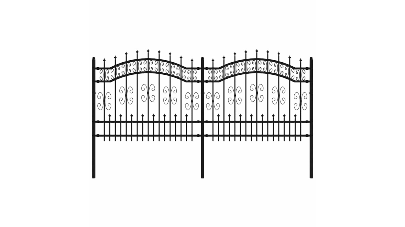 vidaXL Black Steel Garden Fence Kampen with Spear Top - 240 x 100cm