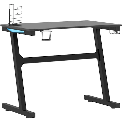 vidaXL Black 90 x 60 x 75cm LED Gaming Desk with Z-Shaped Legs