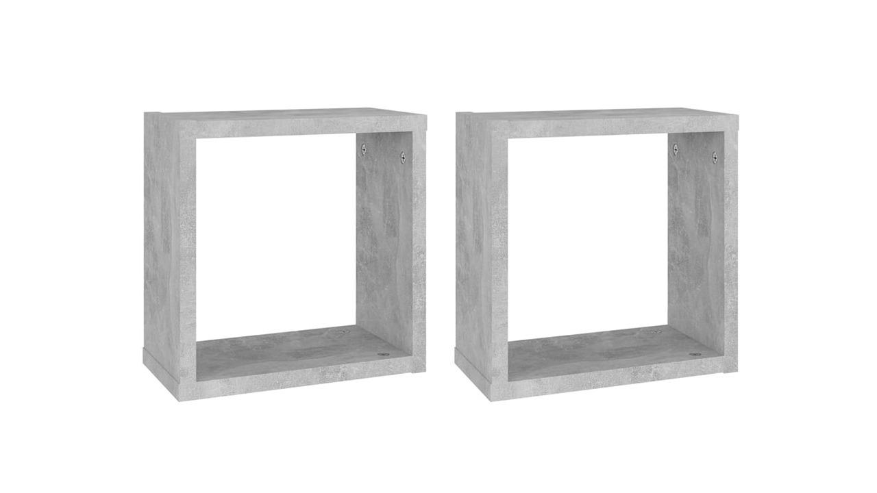 vidaXL 2 Piece Concrete Grey 30 x 15 x 30cm Wall Cube Shelve