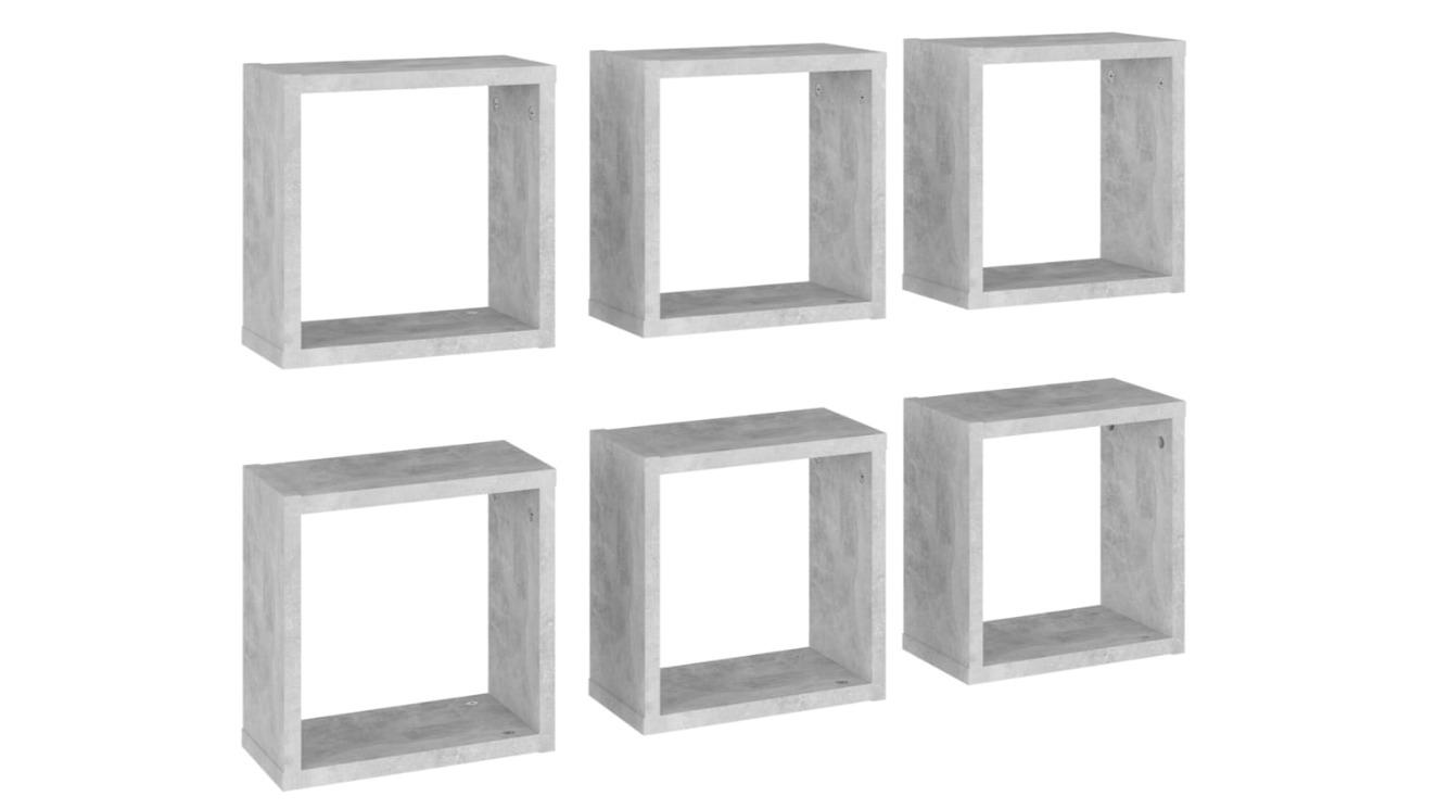 vidaXL 6 Piece Concrete Grey 30 x 15 x 30cm Wall Cube Shelves