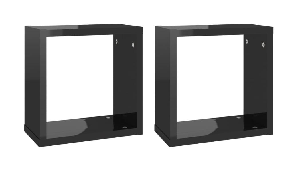 vidaXL 2 Piece High Gloss Black 30 x 15 x 30cm Wall Cube Shelves