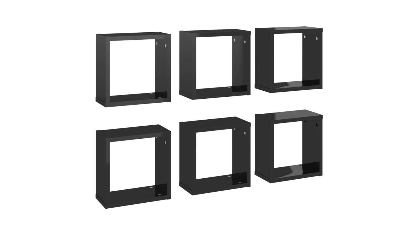 vidaXL 6 Piece High Gloss Black 30 x 15 x 30cm Wall Cube Shelves
