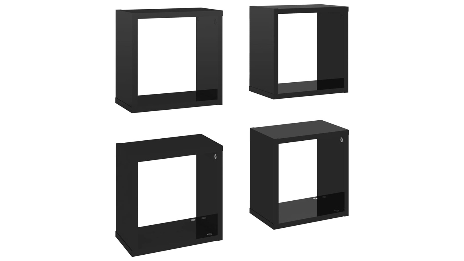 vidaXL 4 Piece High Gloss Black 26 x 15 x 26cm Wall Cube Shelve