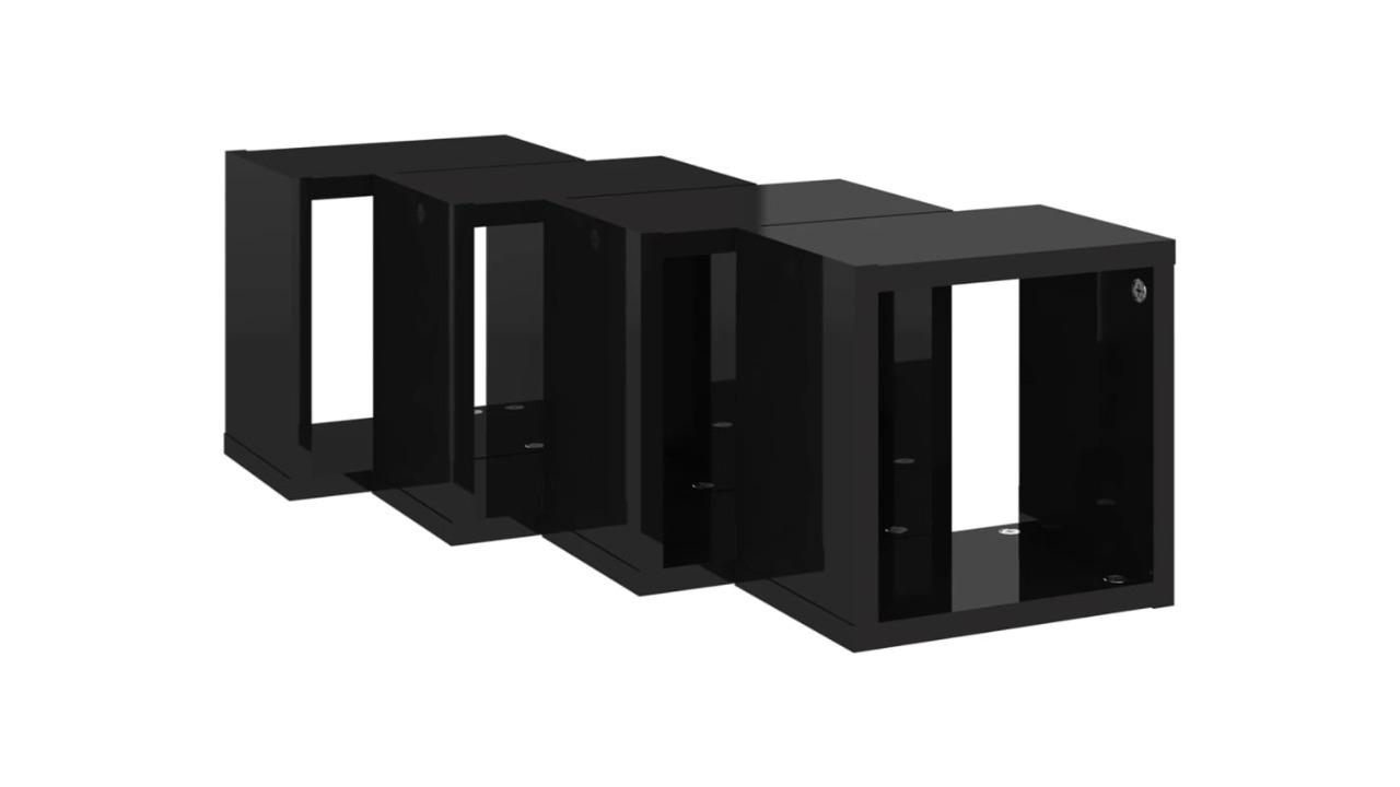 vidaXL 4 Piece High Gloss Black Wall Cube Shelves - 22 x 15 x 22cm