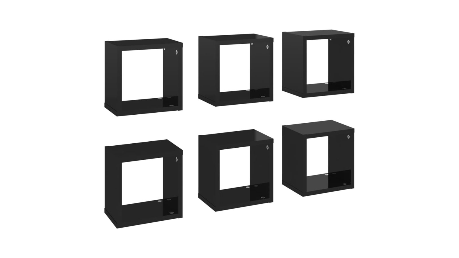 vidaXL 6 Piece High Gloss Black 22 x 15 x 22cm Wall Cube Shelves