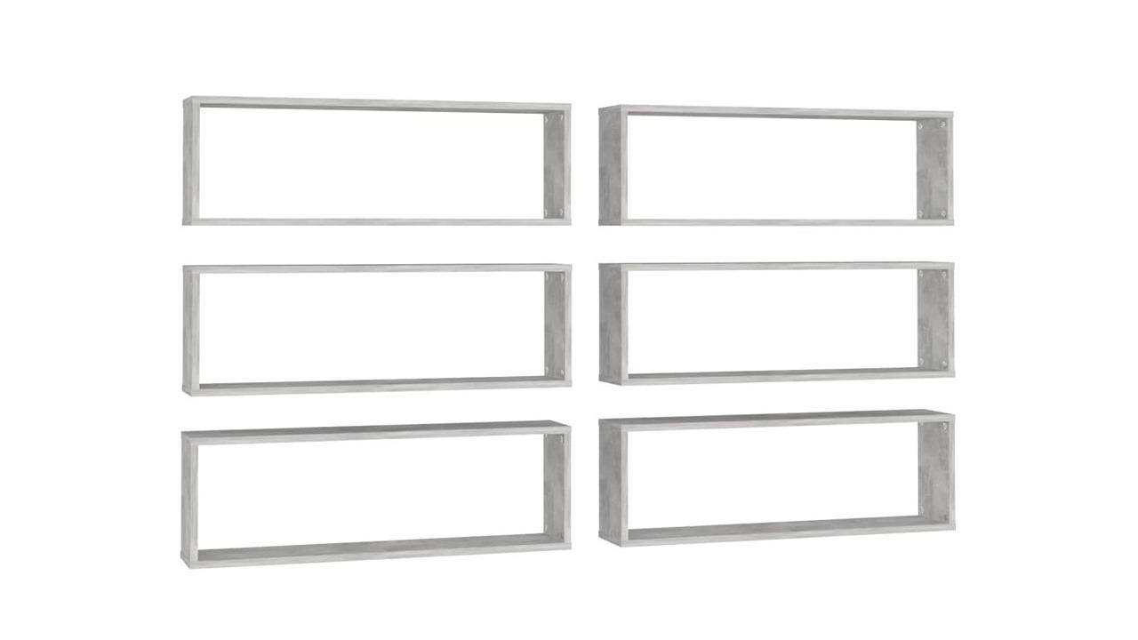 vidaXL 6 Piece Concrete Grey Engineered Wood 80 x 15 x 26.5cm Wall Cube Shelve