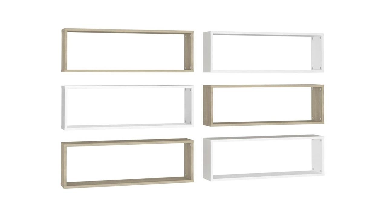 vidaXL 6 Piece White/Sonoma Oak Engineered Wood 80 x 15 x 26.5cm Wall Cube Shelve