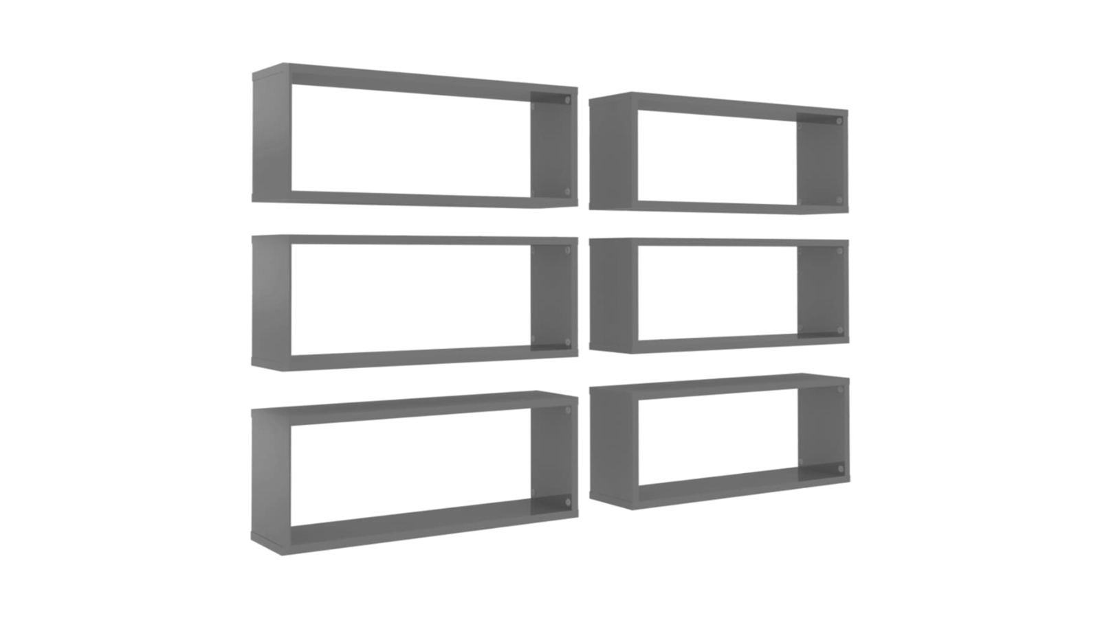 vidaXL 6 Piece High Gloss Grey Engineered Wood 60 x 15 x 23cm Wall Cube Shelves