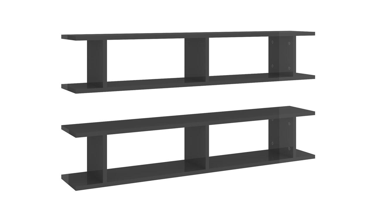 vidaXL 2 Piece High Gloss Grey Engineered Wood 105 x 18 x 20cm Wall Shelve
