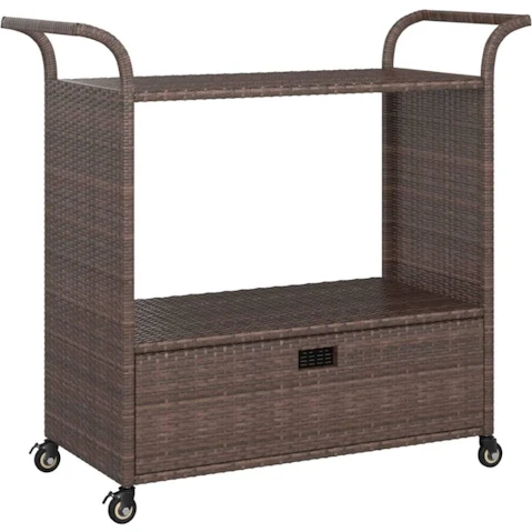 vidaXL 100x45x97cm Poly Rattan Bar Cart with Drawer - Brown