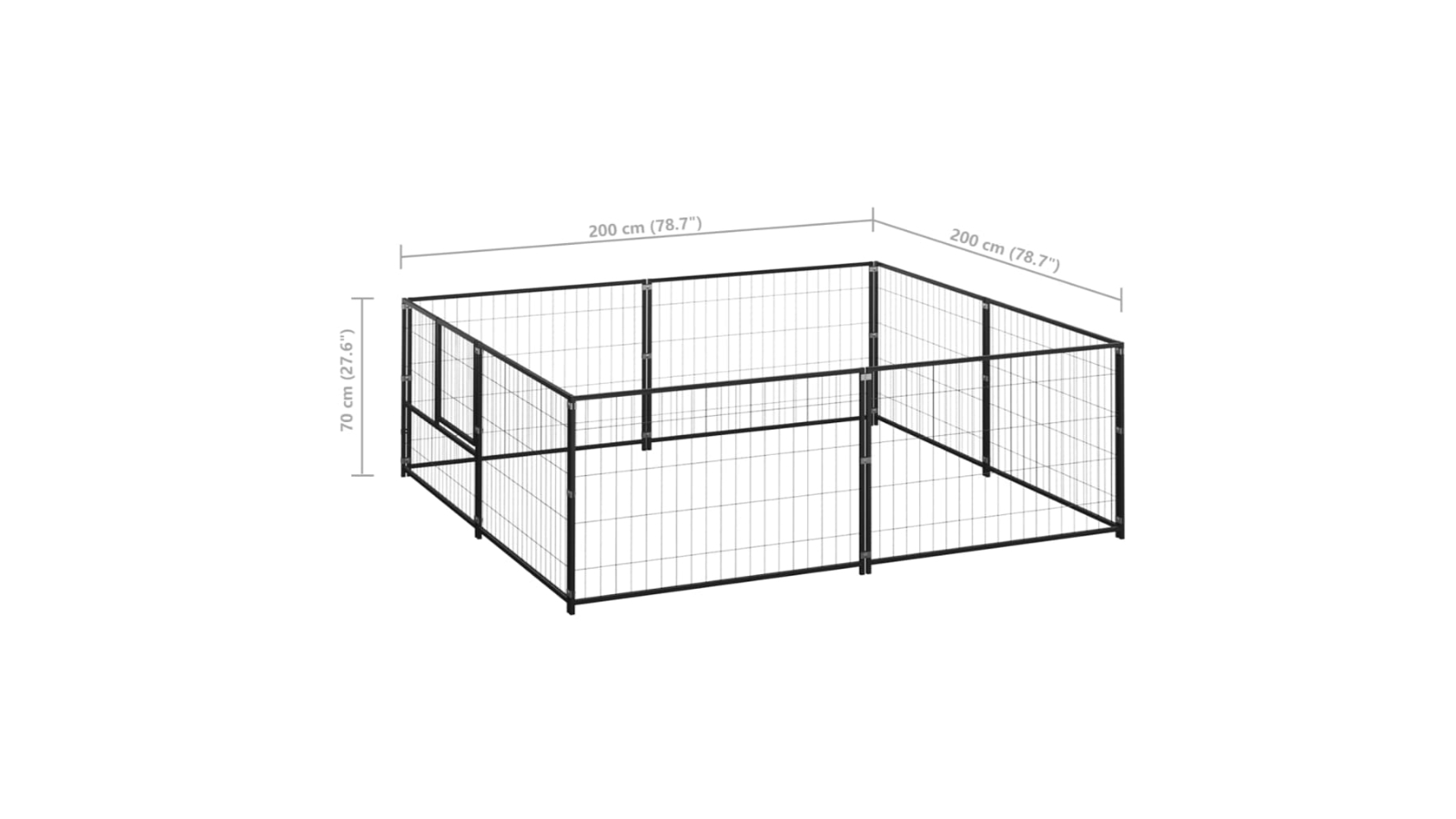 vidaXL Black Steel 4 SQM Dog Kennel 200 x 200 x 70cm Harvey Norman