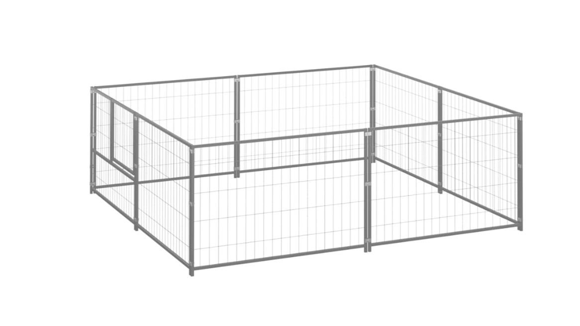 vidaXL Silver Steel 4 SQM Dog Kennel 200 x 200 x 70cm Harvey Norman