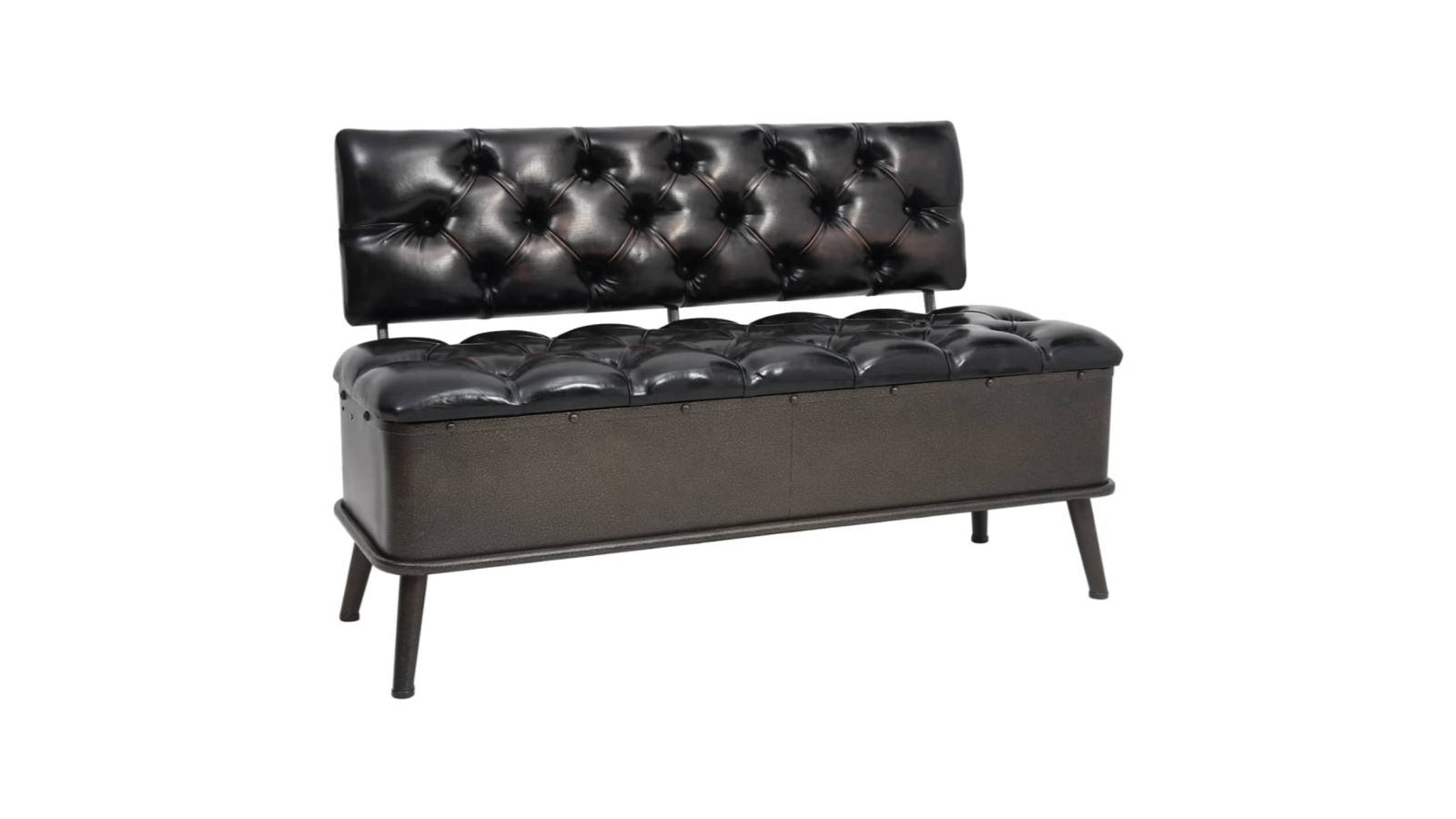 vidaXL Black Faux Leather Storage Bench with Backrest - 110cm