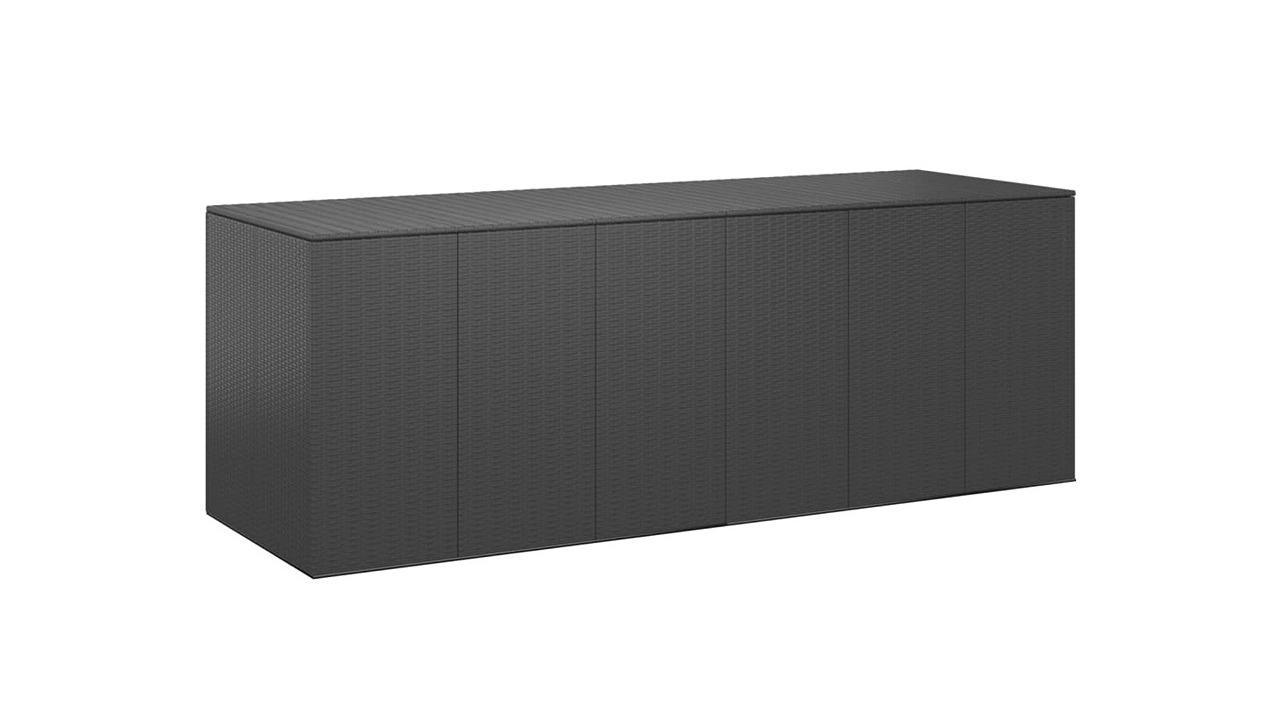vidaXL Black PE Rattan Garden Cushion Box - 291 x 100.5 x 104cm