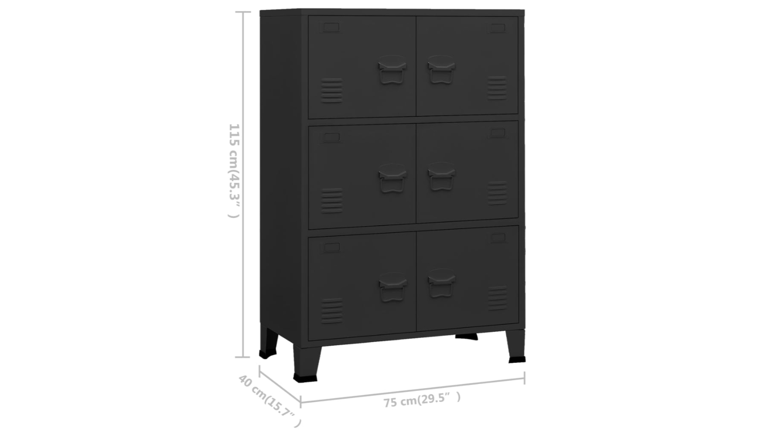 vidaXL Industrial Filing 75 x 40 x 115cm Metal Black Harvey Norman
