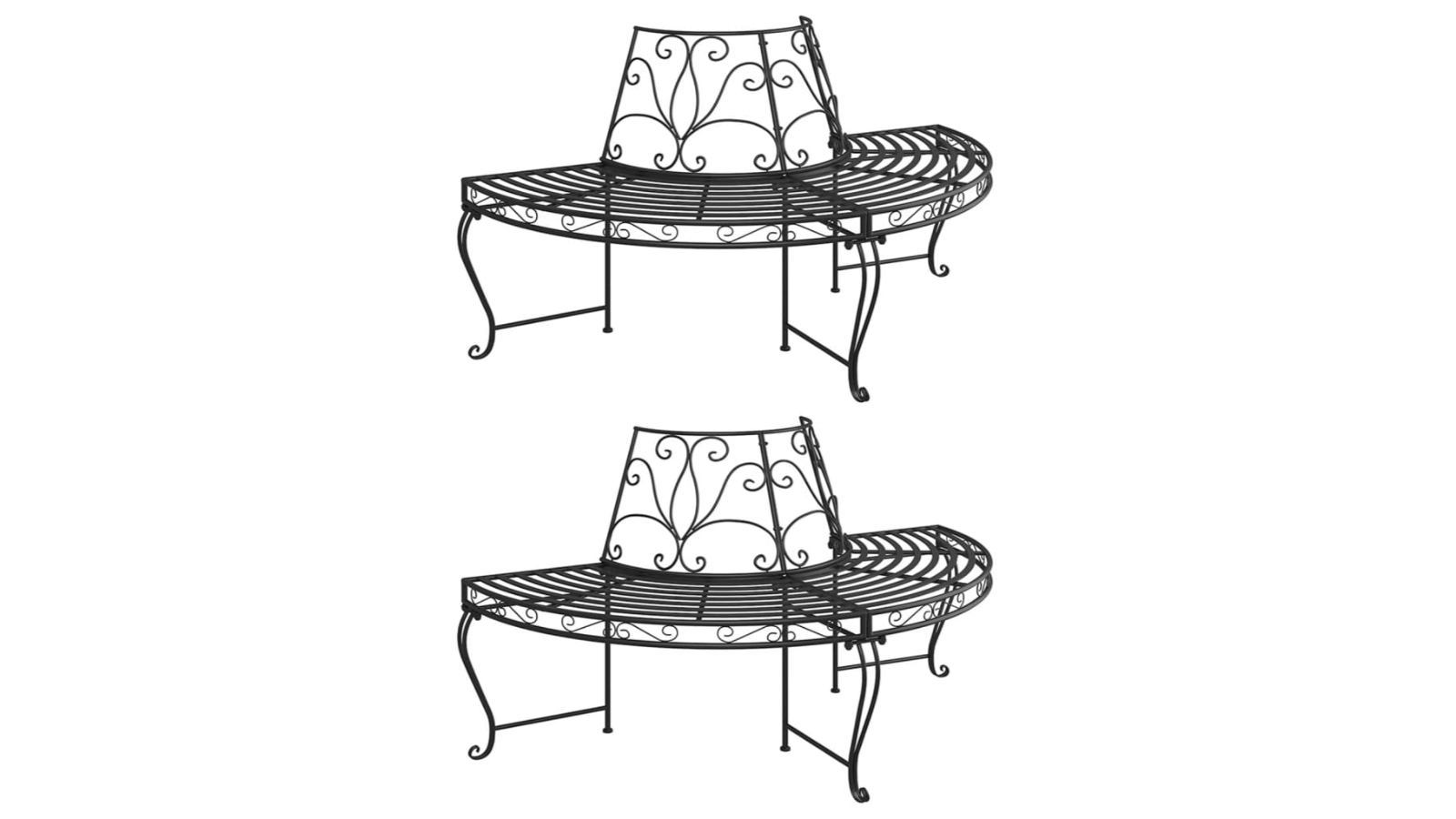vidaXL 2 Piece Black Steel Half Round Tree 160cm Bench