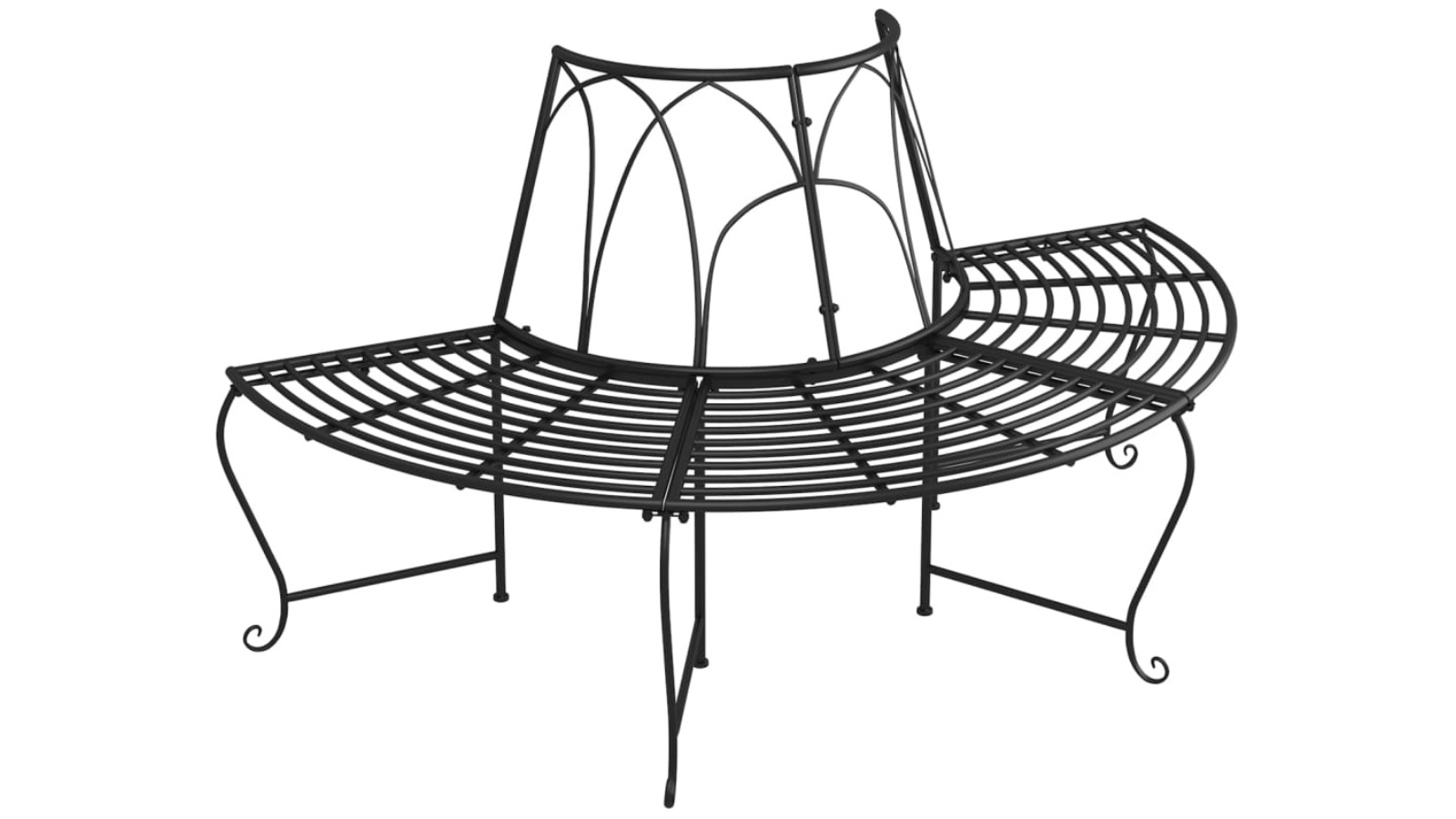 vidaXL 2 Piece Black Steel Half Round Tree Bench - 159cm
