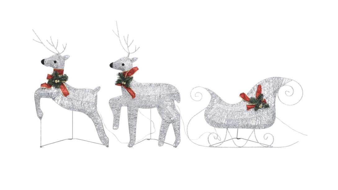 vidaXL Outdoor Reindeer and Sleigh Christmas Decoration 140 LED - Silver