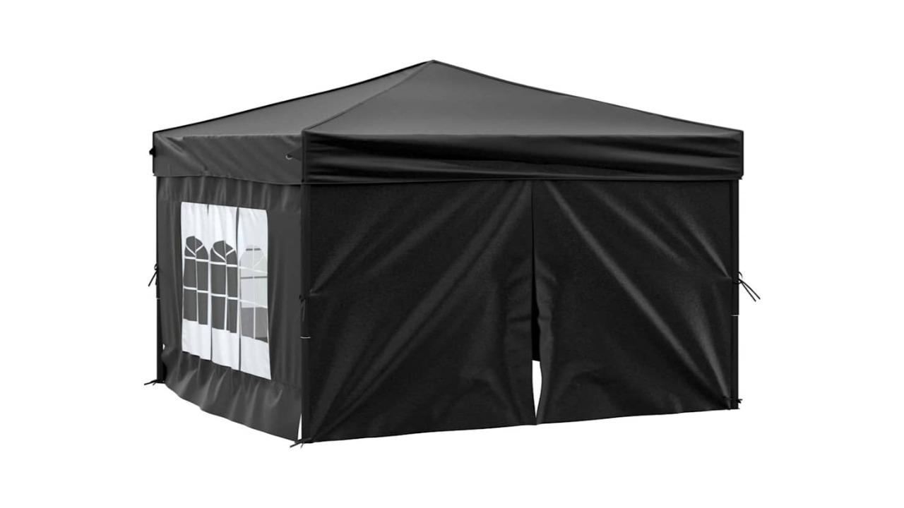 vidaXL Black Folding Party Tent with Sidewall - 3 x 3metre