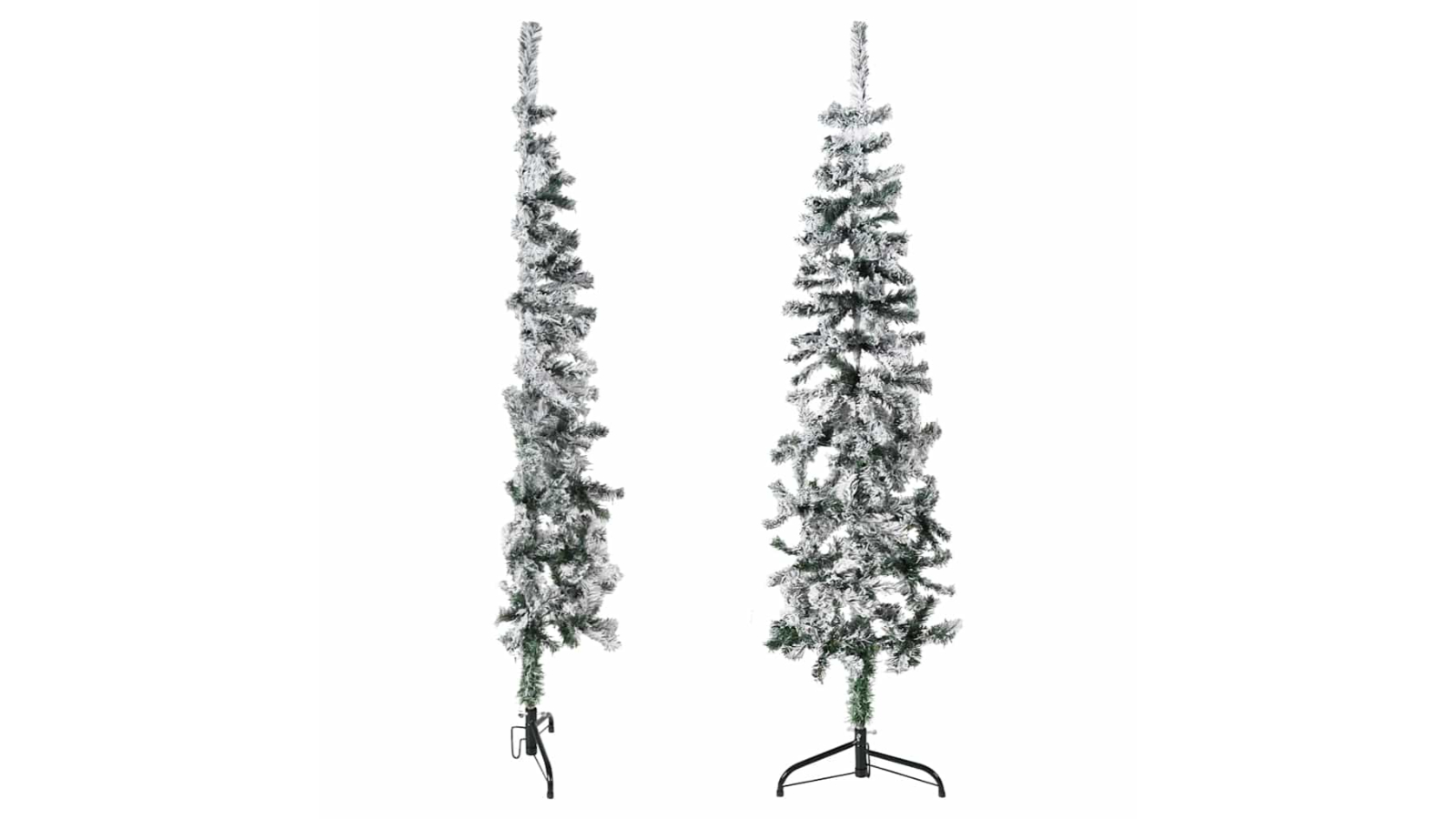 vidaXL White/Green Slim Artificial Half Christmas Tree with Flocked Snow - 150cm