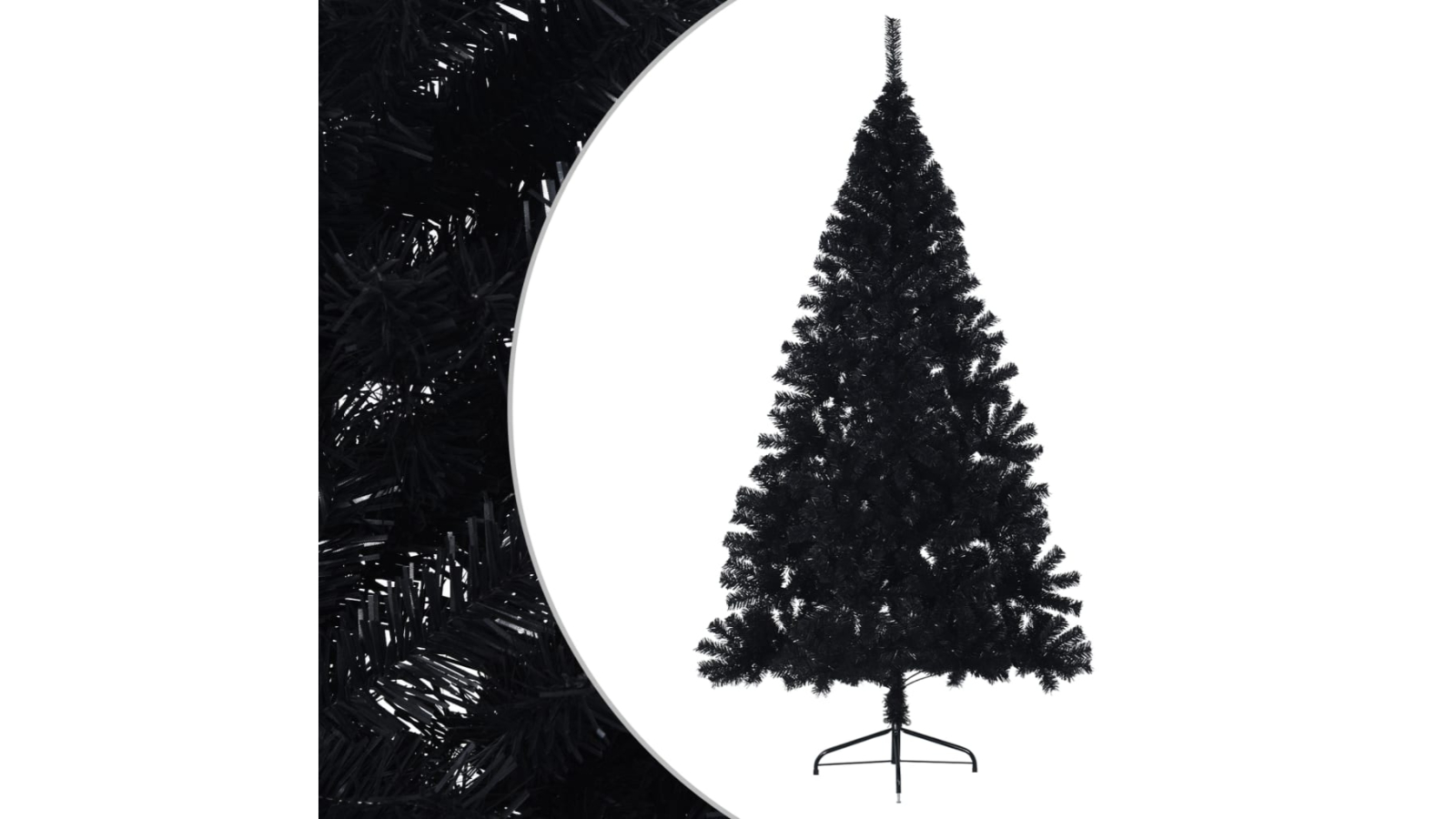 vidaXL Black Artificial PVC Half Christmas Tree with Stand - 210cm