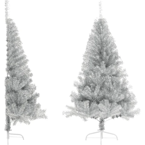 vidaXL Silver Artificial PVC Half Christmas Tree with Stand - 180cm