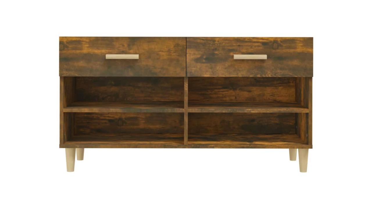 vidaXL Smoked Oak 2-Drawer and 4-Compartment Shoe Cabinet - 30 x 35 x 70cm