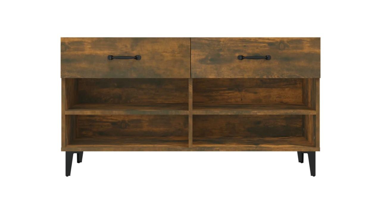 vidaXL Smoked Oak 2-Drawer and 4-Compartment Shoe Cabinet - 102 x 35 x 55cm